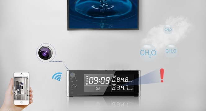 IP видеоняня IP видеоняня WiFi (Настольные часы - информатор качества воздуха, охранная видеокамера)