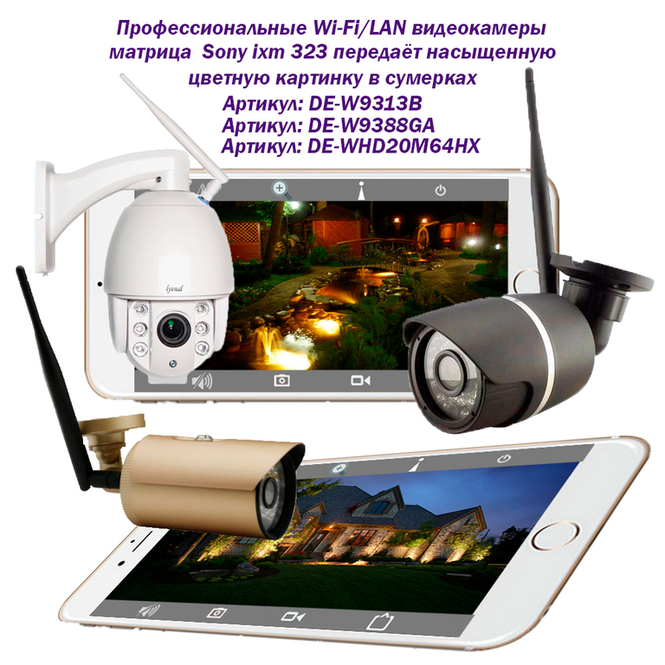 Уличные профессиональные WiF/LAN видеокамеры с матрицей Сони DE-W9313B